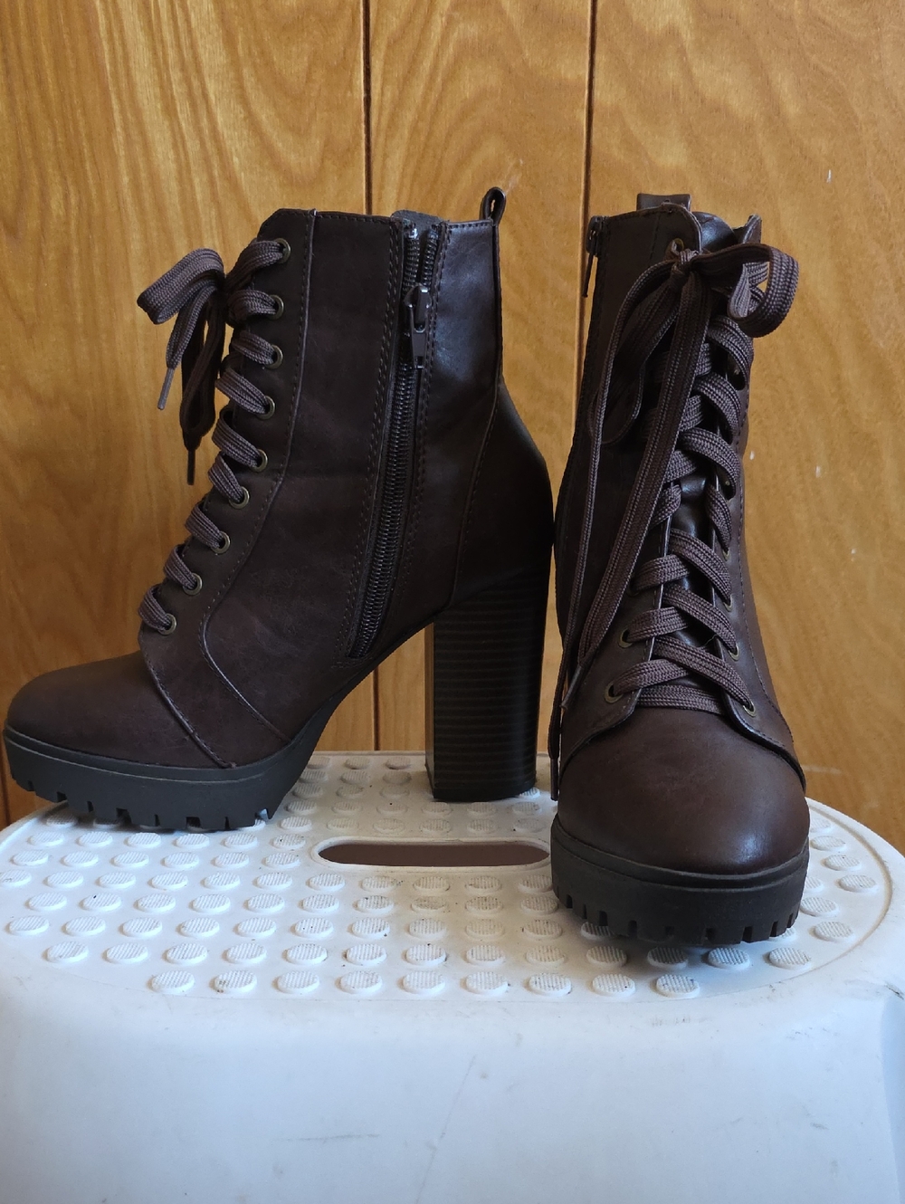 Soda Dark Brown Lace-Up Platform Ankle Boots